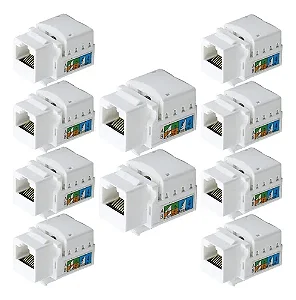 Kit C/ 10 Conector Rj45 Utp Femea Cat6 Branco Keystone