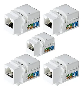 Kit C/ 5 Conector Rj45 Utp Femea Cat6 Branco Keystone