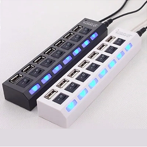 Carregador Adaptador Usb 2.0 7 Portas C/ Luz Em Cada Porta
