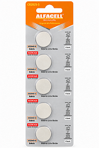 Bateria CR2025 3V Lítio Tipo Botão 5 Unidades - Alfacell
