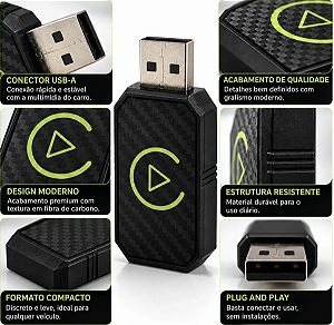 Adaptador Carplay /android Auto Wireless Sem Fio Automático
