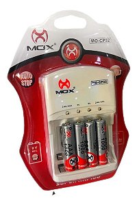 Kit Carregador + 4 Pilhas Aaa 1000mah Mox Recarregável