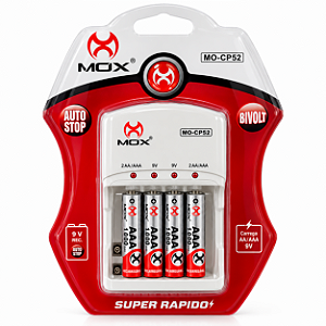 Kit Carregador + 4 Pilhas Aaa 1000mah Mox Recarregável