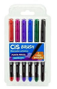 Marcador Artístico Aquarelável Brush com 6 cores Básicas CIS