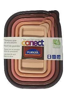 Conjunto 5 Potes Conect Retangular Plasutil