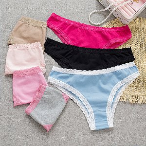 Kit Semaninha 7 Calcinhas De Algodão Tanga Boreale Lisa e Mescla Sortidas - 36