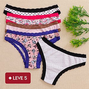 Kit 5 Calcinha De Algodão Tanga Boreale 5 Estampadas Sortidas - 35