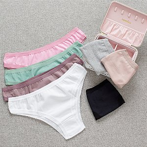 kit Semaninha 7 Calcinhas De Algodão Tanga Leticia Lisa e Mescla - SORTIDAS 01