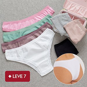 kit  Semaninha 7 Calcinhas De Algodão Tanga Leticia  Lisa e Mescla  - SORTIDAS  01