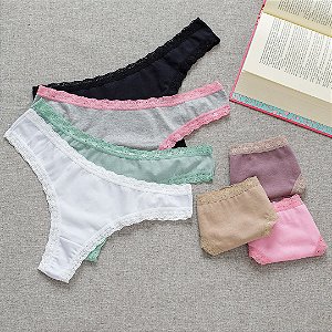 Kit Semaninha 7 Calcinhas De Algodão Fio Dental Boreale Lisa e Mescla - Sortidas - 48