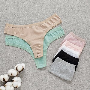 kit Semaninha 7 Calcinhas De Algodão Fio Dental Encanto Lisa e Mescla - SORTIDAS 06