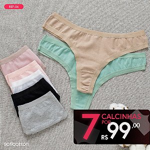 kit Semaninha 7 Calcinhas De Algodão Fio Dental Lisa e Mescla - SORTIDAS 06