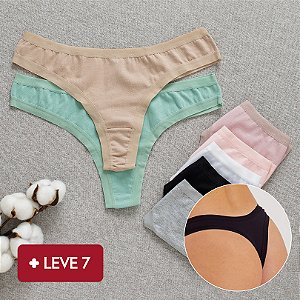 kit  Semaninha 7 Calcinhas De Algodão Fio Dental  Lisa e Mescla - SORTIDAS  06