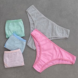 kit 5 Calcinha de Algodão Tanga Delicatta Especial 4 Mescla 1 Lisa - 61