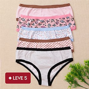Kit 5 Calcinha De Algodão Tanga Alta Leticia Estampada - 15