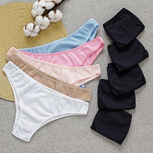 Kit com 10 Calcinhas de Algodão Tanga Biquini- 5 Pretas e 5 sortidas - Ref 26