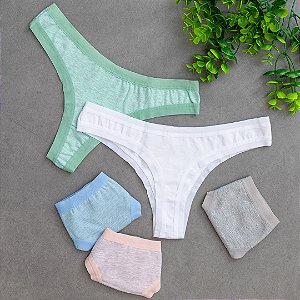 kit 5 Calcinha de Algodão Fio Dental Especial 4 Mescla 1 Lisa - 62
