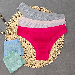 kit 5 Calcinha de Algodão Tanga Leticia Especial 4 Mescla 1 Lisa - 60