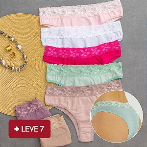 Kit Semaninha 7 Calcinhas de Algodão Tanga Renda Isabela - Sortida - 25