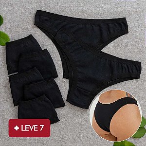 kit  Semaninha 7 Calcinhas De Algodão Tanga Leticia Pretas  - 01