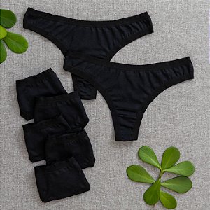 Kit Semaninha 7 Calcinhas De Algodão Fio Dental Encanto Pretas - 06