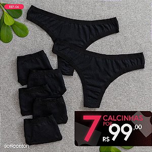 Kit Semaninha 7 Calcinhas De Algodão Fio Dental Pretas - 06