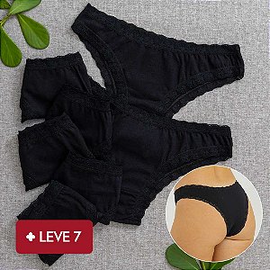 Kit Semaninha 7 Calcinhas De Algodão Tanga Boreale Preta - 36