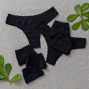 Kit Semaninha 7 Calcinhas De Algodão Fio Dental Boreale Pretas - 48