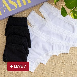Kit Semaninha 7 Calcinhas De Algodão Tanga Boreale Pretas e Brancas - 36