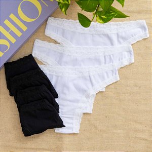 Kit Semaninha 7 Calcinhas De Algodão Tanga Boreale Pretas e Brancas - 36