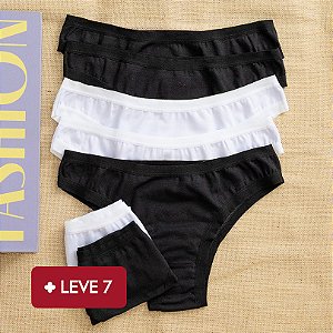 Kit Semaninha 7 Calcinhas De Algodão Tanga Brancas e Pretas K7-01PB
