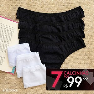 Kit Semaninha 7 Calcinhas De Algodão Fio Dental Brancas e Pretas K7-06PB