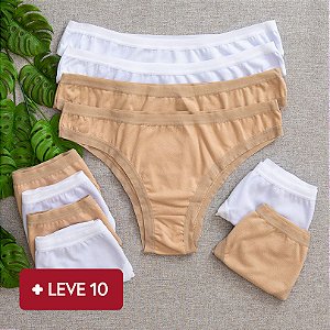 Kit Semaninha 10 Calcinhas De Algodão Tangas Brancas e Chocolate K10-01PC