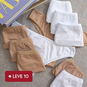 Kit Semaninha 10 Calcinhas De Algodão Tanga Delicatta Brancas e Chocolate K10-02BC