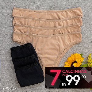 Kit Semaninha 7 Calcinhas de Algodão Tanga Delicatta Pretas e Chocolates K7-02PR-CH