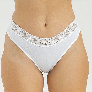Calcinha de Algodão Tanga Renda Isabela Branco 25-BR