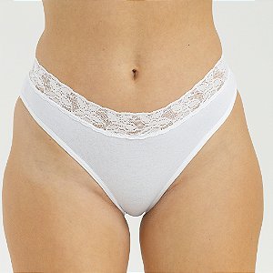 Calcinha de Algodão Tanga Renda Isabela Branco 25BR