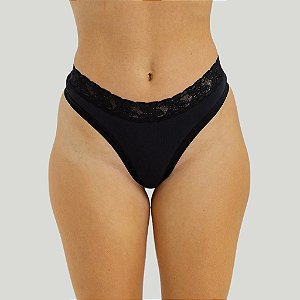 Calcinha de Algodão Fio Dental Romance Preto 28-PR