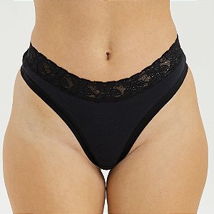 Calcinha de Algodão Fio Dental Romance Preto 28PR