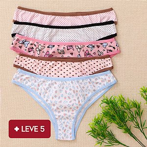 Kit 5 Calcinha de Algodão Tanga Delicatta 5 Estampada Sortidas - 04