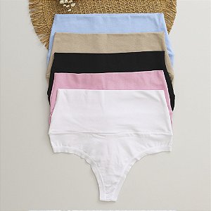 Kit de 5 Calcinhas de Algodão Fio Duplo Alta Cós Duplo e Lateral Dupla K5-76