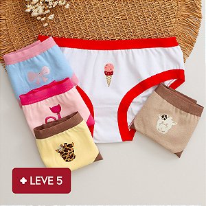 Kit de 5 Calcinhas de Algodão Infantil Bela K5-19