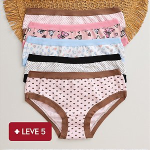 Kit de 5 Calcinhas de Algodão Infantil Estampada Bela Sortida 27