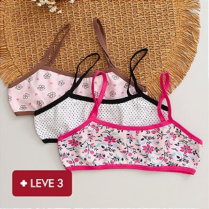 Kit de 3 Top de Algodão Infantil Estampada Sortida 70