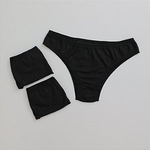 Kit 3 Calcinhas de Algodão Tanga Leticia Pretas K3-01-PR