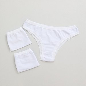 Kit 3 Calcinhas de Algodão Tanga Leticia Branca K3-01-BR
