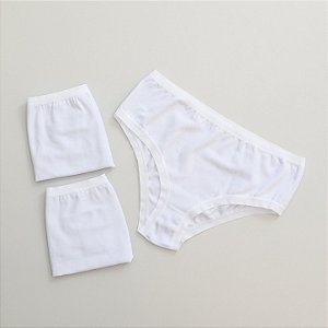 Kit 3 Calcinhas de Algodão Tanga Leticia Lateral Larga Branca K3-14-BR