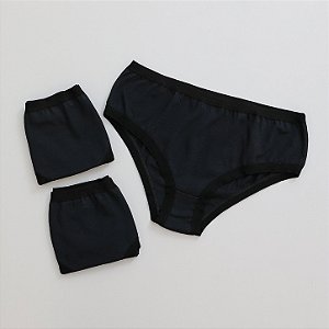 Kit 3 Calcinhas de Algodão Tanga Leticia Lateral Larga Preta K3-14-PR