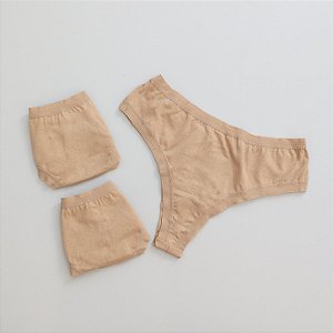 Kit 3 Calcinhas de Algodão Fio Duplo Lia Chocolate K3-51-CH