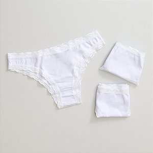 Kit de 3 Calcinhas De Algodão Tanga Boreale Branco K3-36-BR